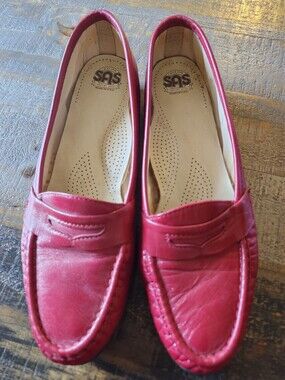 SAS Women's Red Leather Loafers.